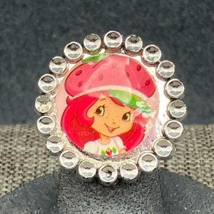 Strawberry Shortcake Ring As Is Size 5 Silver Retro Pink Red Green Cottage